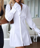 Long Sleeve Solid Color White Dress
