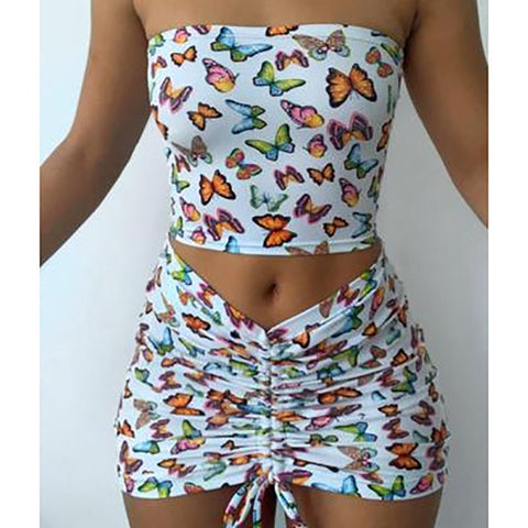 Women's Printed One Shoulder Two-piece Set