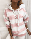 Loose Long-Sleeved Striped Women'S Hooded Sweater