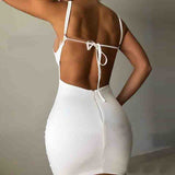 White V-Neck Sexy Sling Tight-Fitting Hip Dress