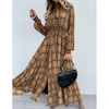 Plaid Printed Long Sleeve Split Dress