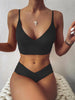 Solid Color Bikini V-Neck High Waist Swimsuit