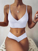 Solid Color Bikini V-Neck High Waist Swimsuit