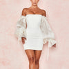 Slim Solid Color Strapless Puff Sleeve Dress