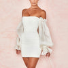 Slim Solid Color Strapless Puff Sleeve Dress