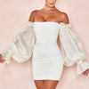 Slim Solid Color Strapless Puff Sleeve Dress