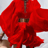 Women's Solid Color Long Sleeve Flounced Dress