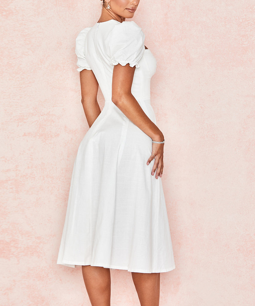 Solid Color Bubble Short-Sleeved Slim High Waist Princess Dress