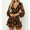 Fashion V-Neck Printed Long-Sleeved Dress