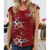 Round Neck Printed Short Sleeve Chiffon Shirt