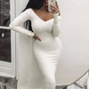 Deep V-Neck Knit Long Sleeve Dress