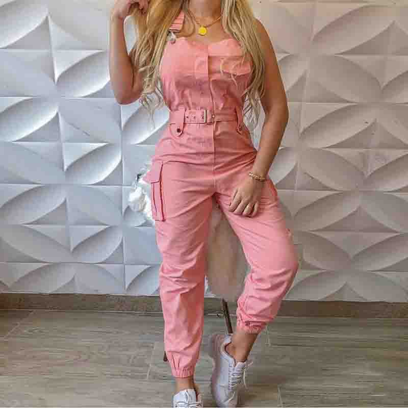 Solid Color High Waist Sleeveless Casual Jumpsuit