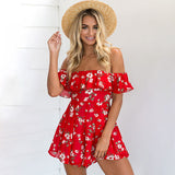 Red Floral Print Off The Shoulder Chiffon Romper