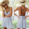 SEXY V-NECK STRIPED HALTER DRESS