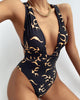 Open Back One-Piece Printed Flame Pattern Bikini Swimsuit