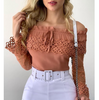 Pink One Shoulder Long Sleeve Lace Top