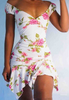 V-Neck Women's White Sleeveless Print Dress