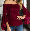 Solid Color Off-Shoulder Long-Sleeved Women'S T-Shirt