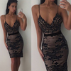 Solid Color Sequined V-Neck Sling Sexy Backless Dress