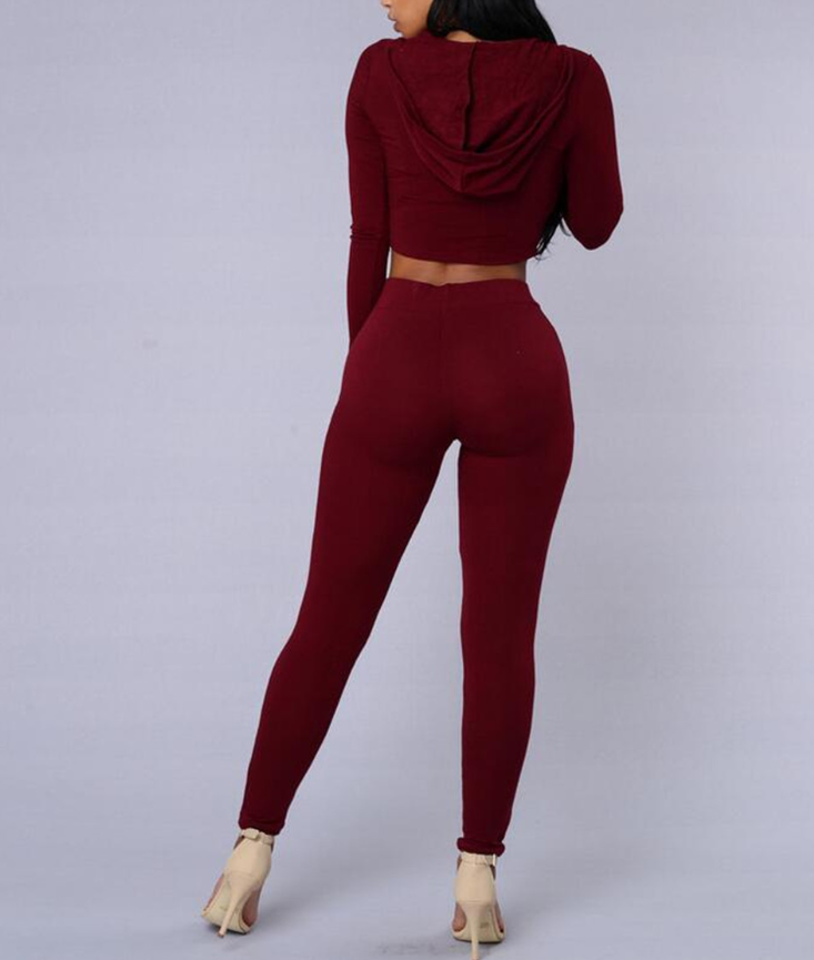 Women'S Casual Sexy Hooded Long-Sleeved Two-Piece Pants
