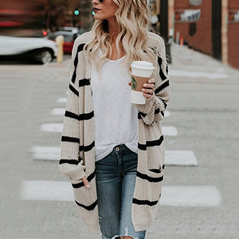 Khaki Irregular Turndown Collar Long Sleeve Casual Cardigan Sweater