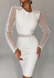 Lace Skinny Long Sleeves White Dress