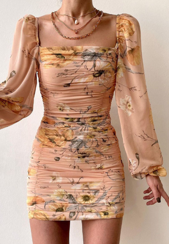 V-Neck Fashion Sexy Long Sleeve Women's Print Dress