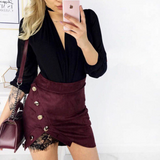 Women Solid Color Lace Package Hip Skirts