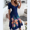 V-Neck Solid Color Printed Short Sleeve Dress