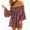 Long Sleeve Printed One-Shoulder Dress