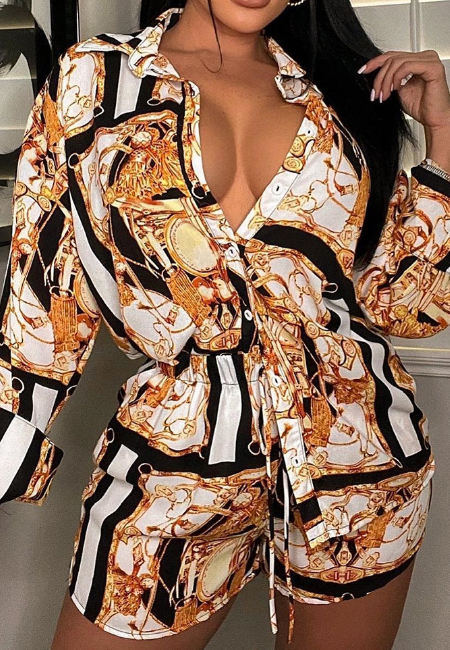 Fashion Sexy Print Long Sleeve Two-piece Suit