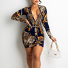 V-Neck Sexy Print Cardigan Mini Dress