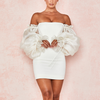 Slim Solid Color Strapless Puff Sleeve Dress