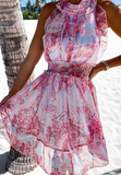 Sweet Sleeveless Print Pink Dress