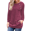 Round Neck Button Long Sleeve Pocket T-Shirt