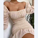 Pure Color Sexy Long Sleeve Chiffon Mini Dress