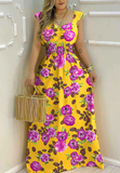 Women Yellow Print Sleeveless Dress