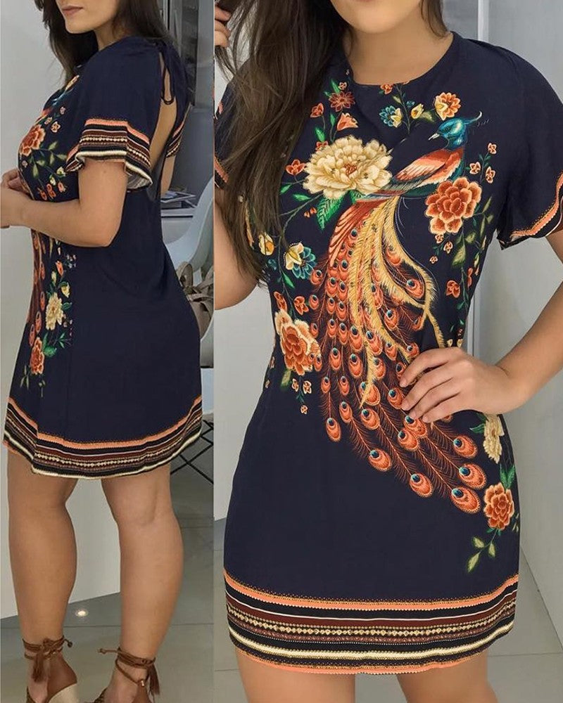 Slim Print Short Sleeve Dress