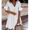 V-Neck Solid Color Ruffle Sleeve Short Sleeve Dress