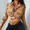 Women'S Printed Sexy Long-Sleeved Shirt Top