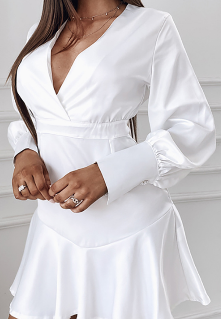 White Women Ruffle Long Sleeve Dress