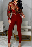 Red Casual Long Sleeve Print Two-piece Set