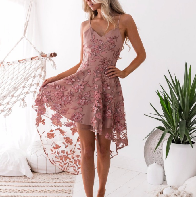 Sexy Sling Irregular Lace Stitching Dress
