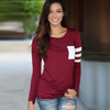 Red Print Long Sleeve Casual Cotton T-Shirt