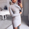 Solid Color Slim High-Necked Long-Sleeved Dress