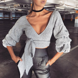Sexy V-Neck Long-Sleeved Top
