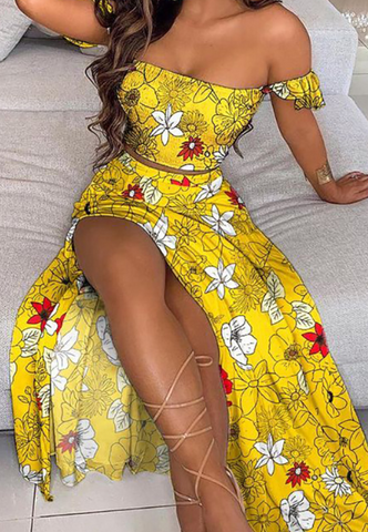 Fashion Printed One-Shoulder Two-Piece Dress