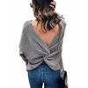 Loose V-Neck Backless Knitting Long Sleeve Sweater