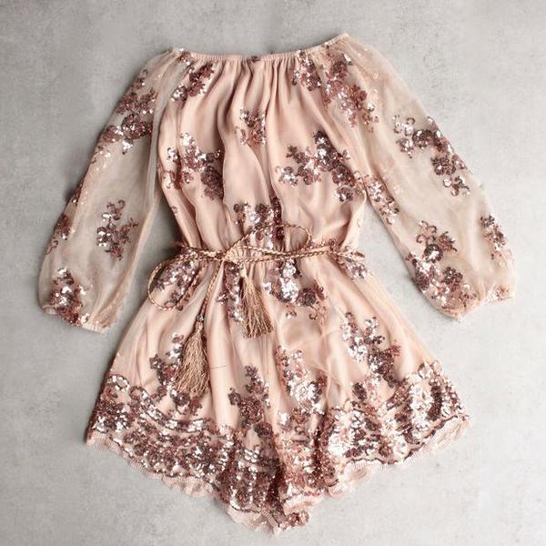 Reverse - Life Of The Party Strapless Sequin Romper - Rose Gold
