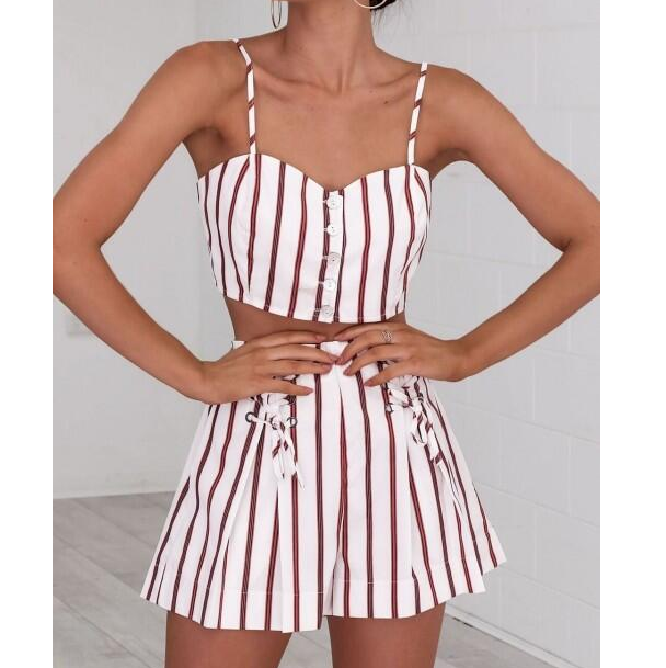 Sleeveless Vest Shorts Print Two Piece Set